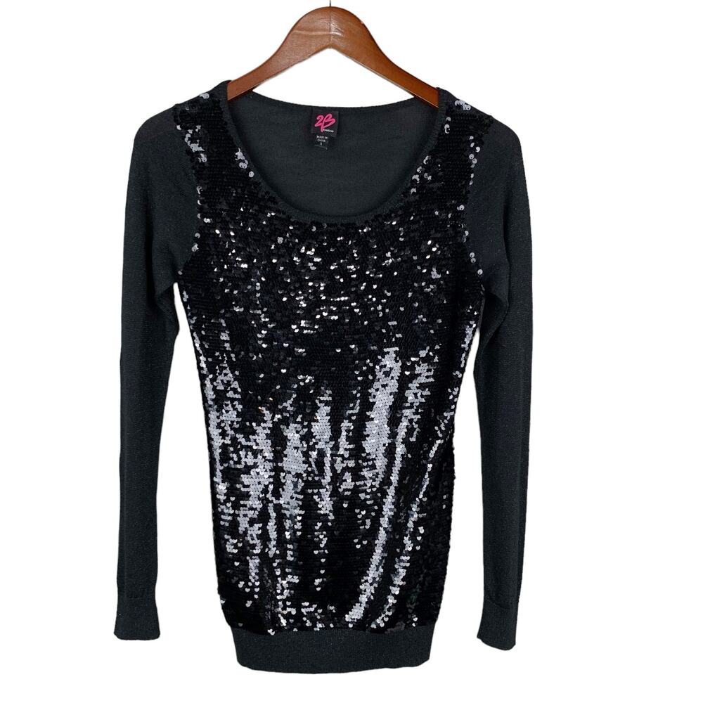 2B Bebe Sequin Sweater Black Long Sleeves Women's S